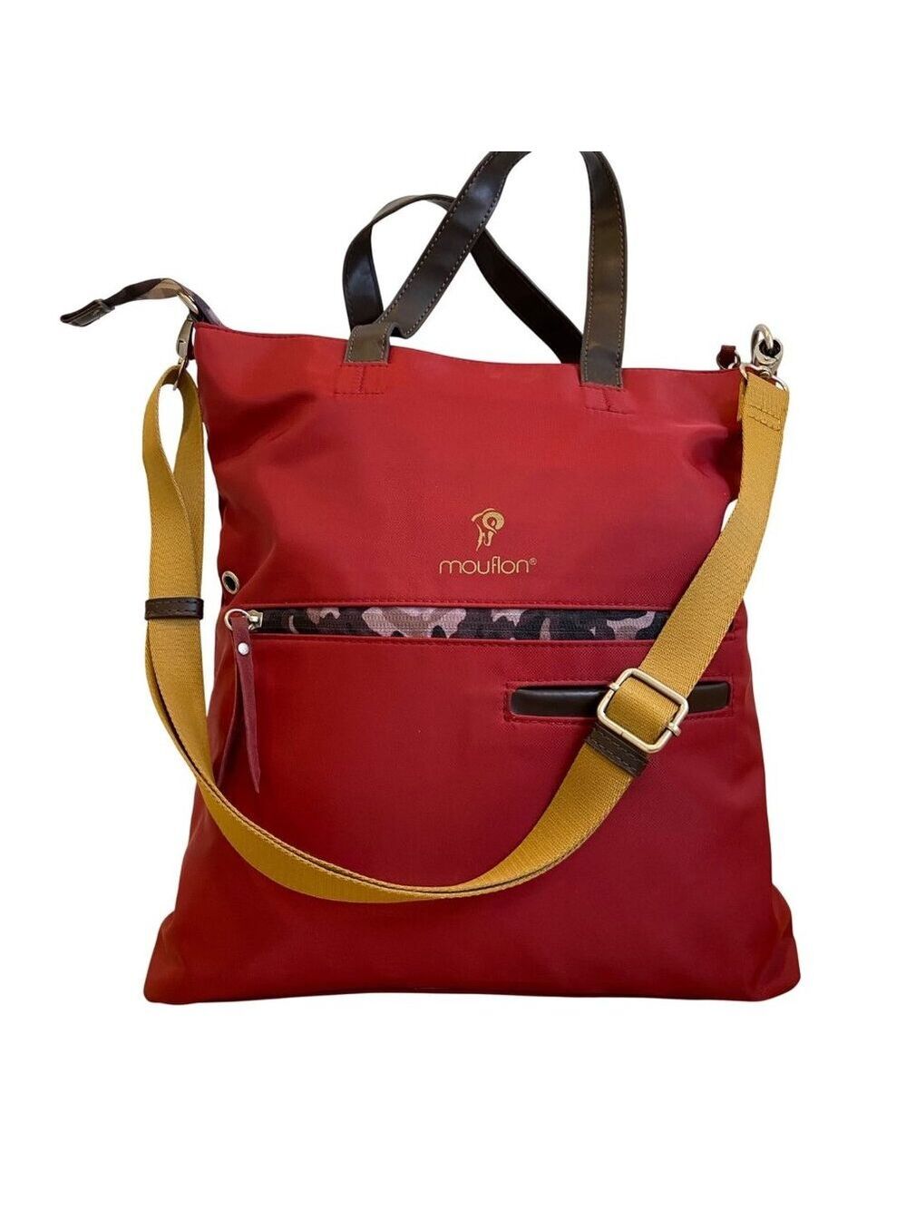 Red Mouflon Convertible Tote purse Bag With Adjustable Strap Faux Leather Handle
